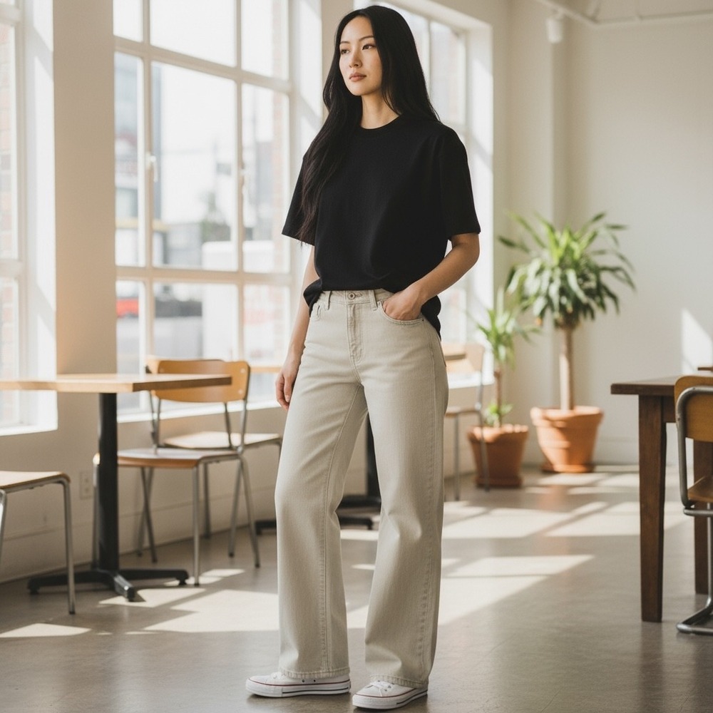 Jimmy Key Wide Leg Pants Size 8 Khaki Trousers High Rise Casual‎ Everyday Style